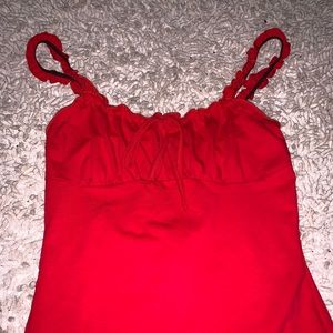 red ruffle strap dress